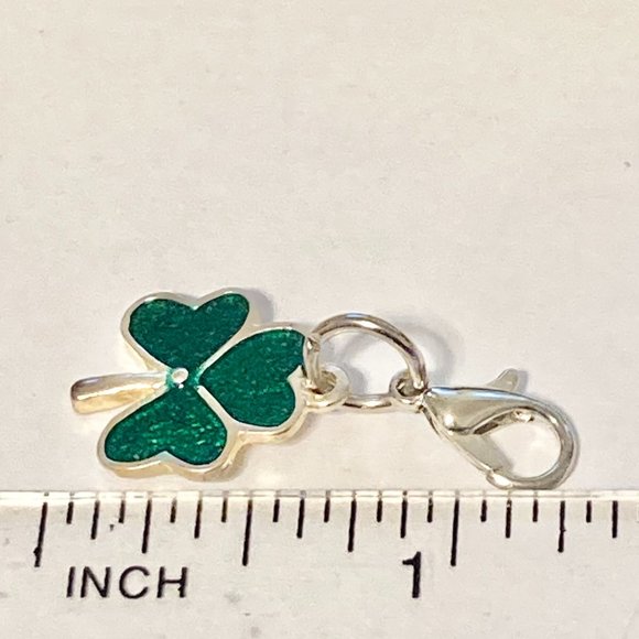 Irish Green Shamrock Enamel Charm Clip On Zipper Pull Purse Silver Tone Backpack - Picture 5 of 5